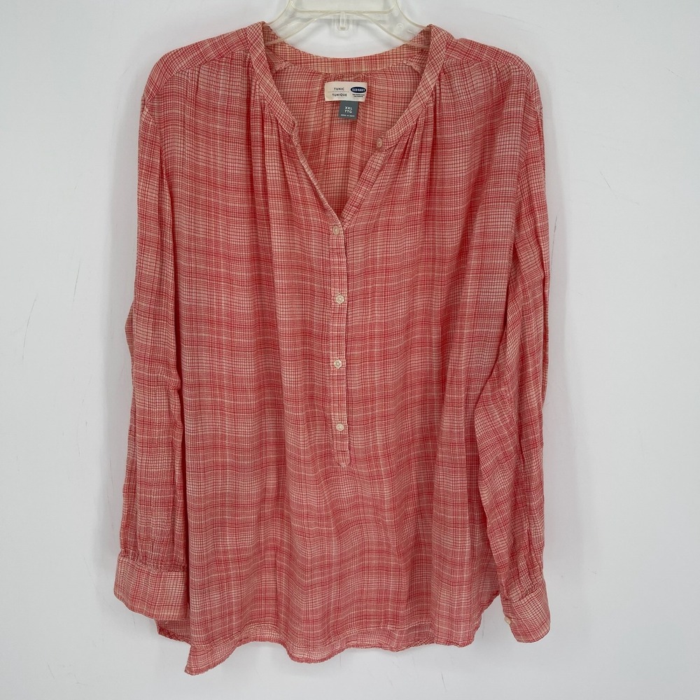 Old Navy Women's Red Plaid Long Sleeve Tunic Top Size XXL